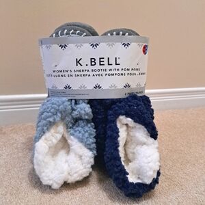 New! K. Bell Cozy Sherpa Booties Women's Slippers Blue Size M/L 7 - 8.5